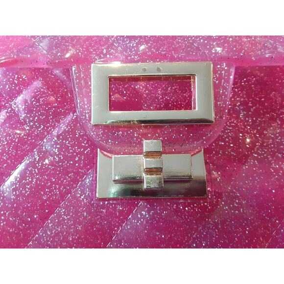 Tiny Treats Glitter Wave Cross Body Purse Handbag Pink Gold Chain Jelly Style - Picture 11 of 12